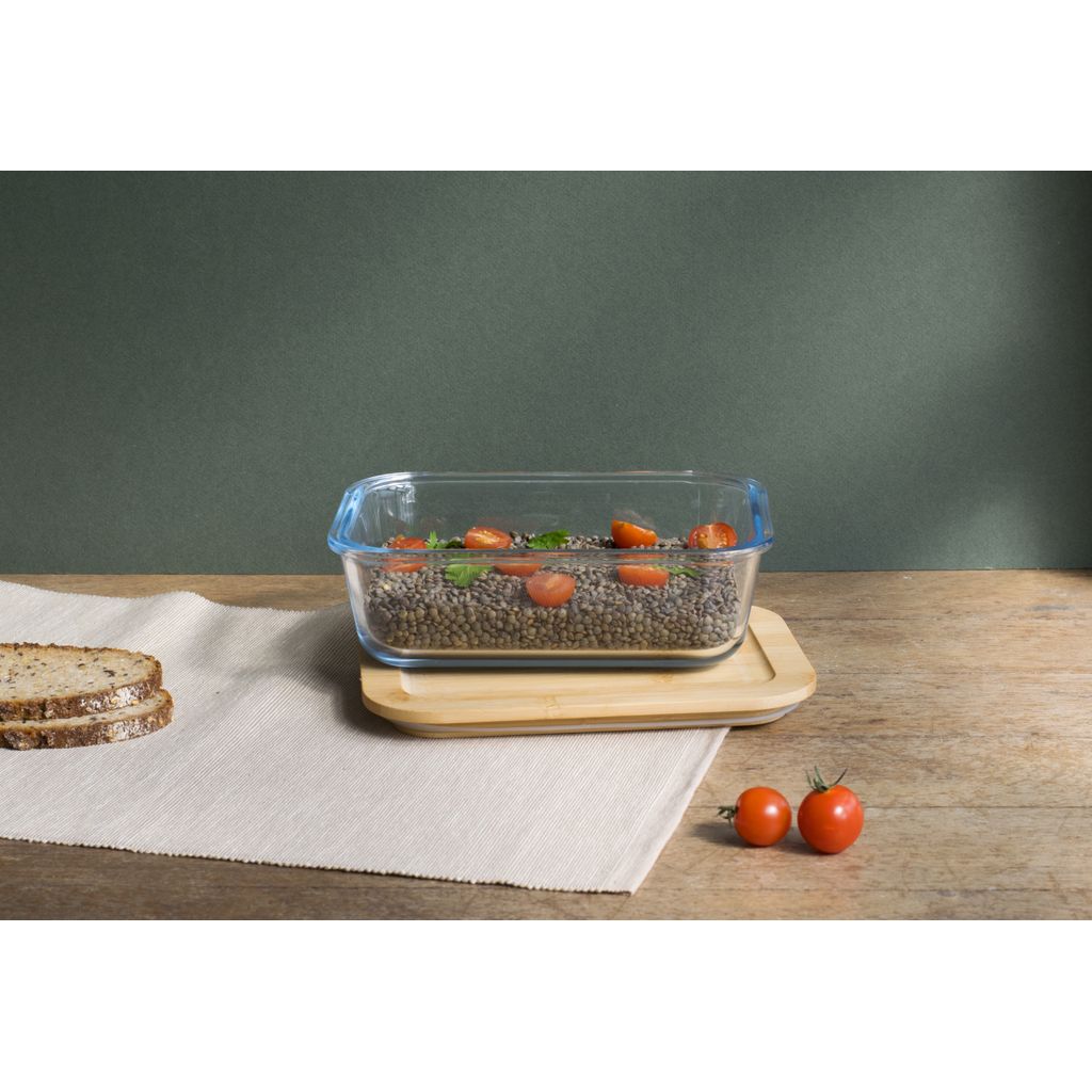 Boite rectangle en verre + couverts bambou 1,5 L - Visuel 1
